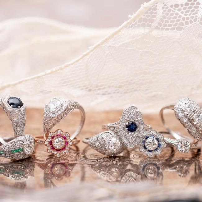 Unique vintage style hot sale engagement rings