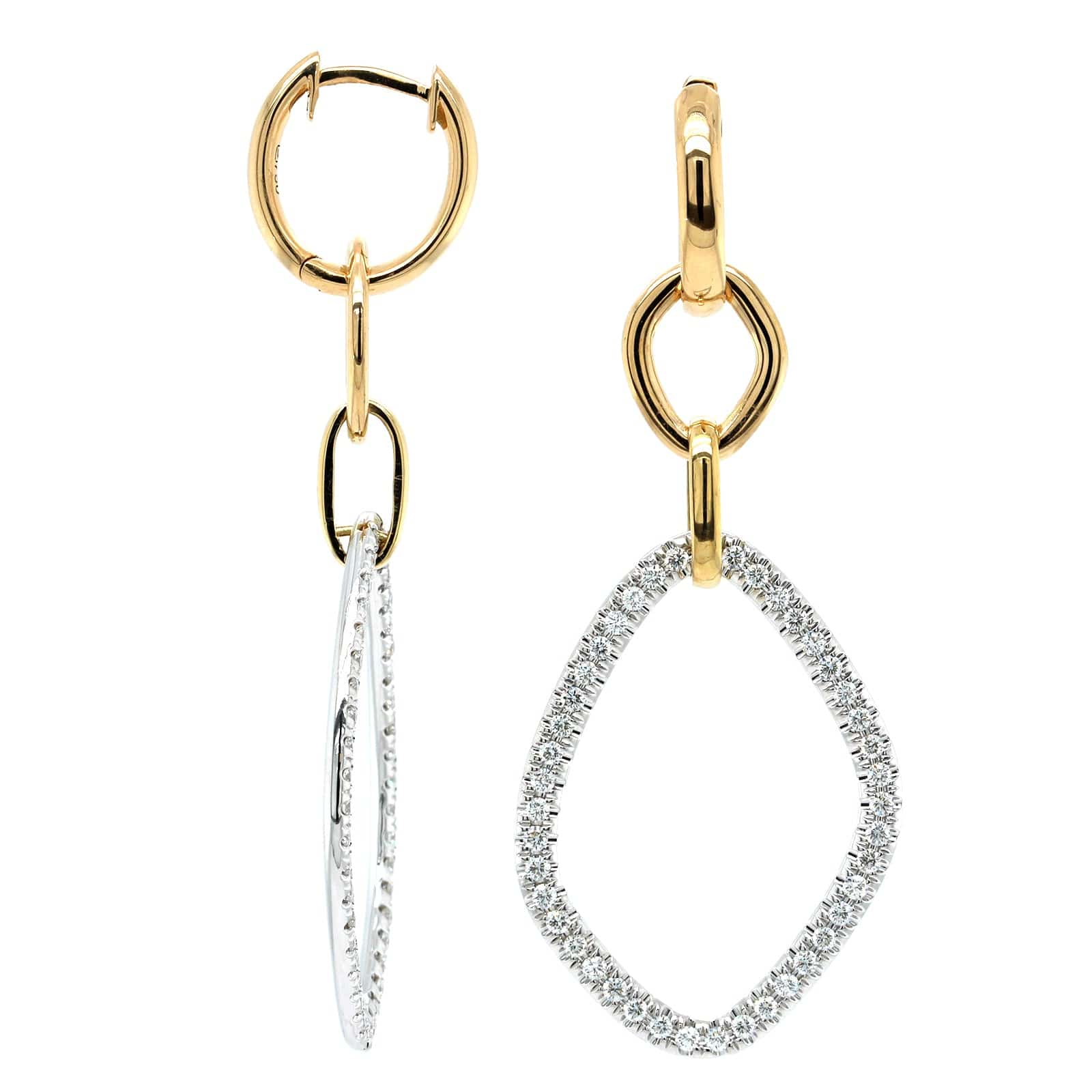 Pave Diamond Fringe Yellow Gold Drop Hoop Earrings