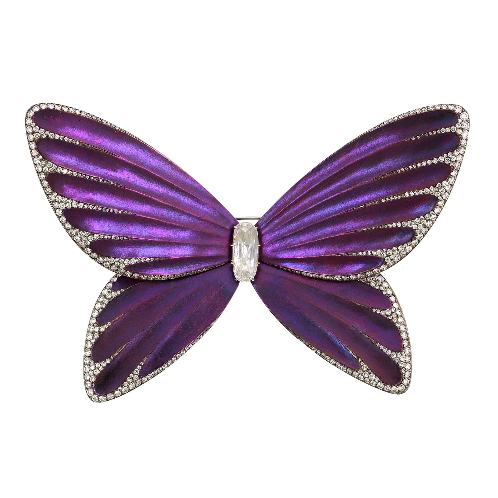 18K Yellow Gold and Platinum Multi-Gem Butterfly Pin