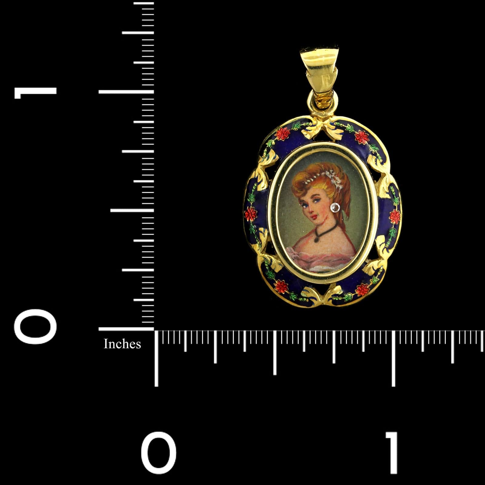 Hand Painted Portrait Pendant 14k Rose store Gold