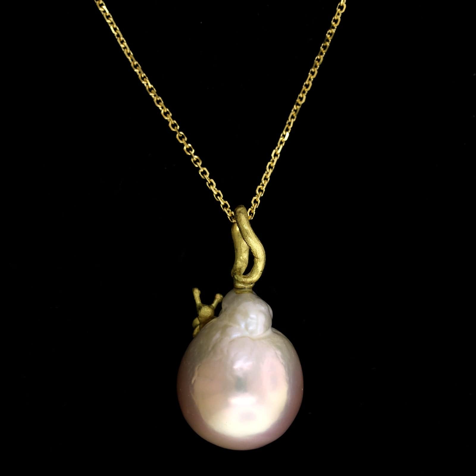 Baroque Pearl Necklace with Large Micro Pave Set Scarab Pendant -Statement offers Necklace