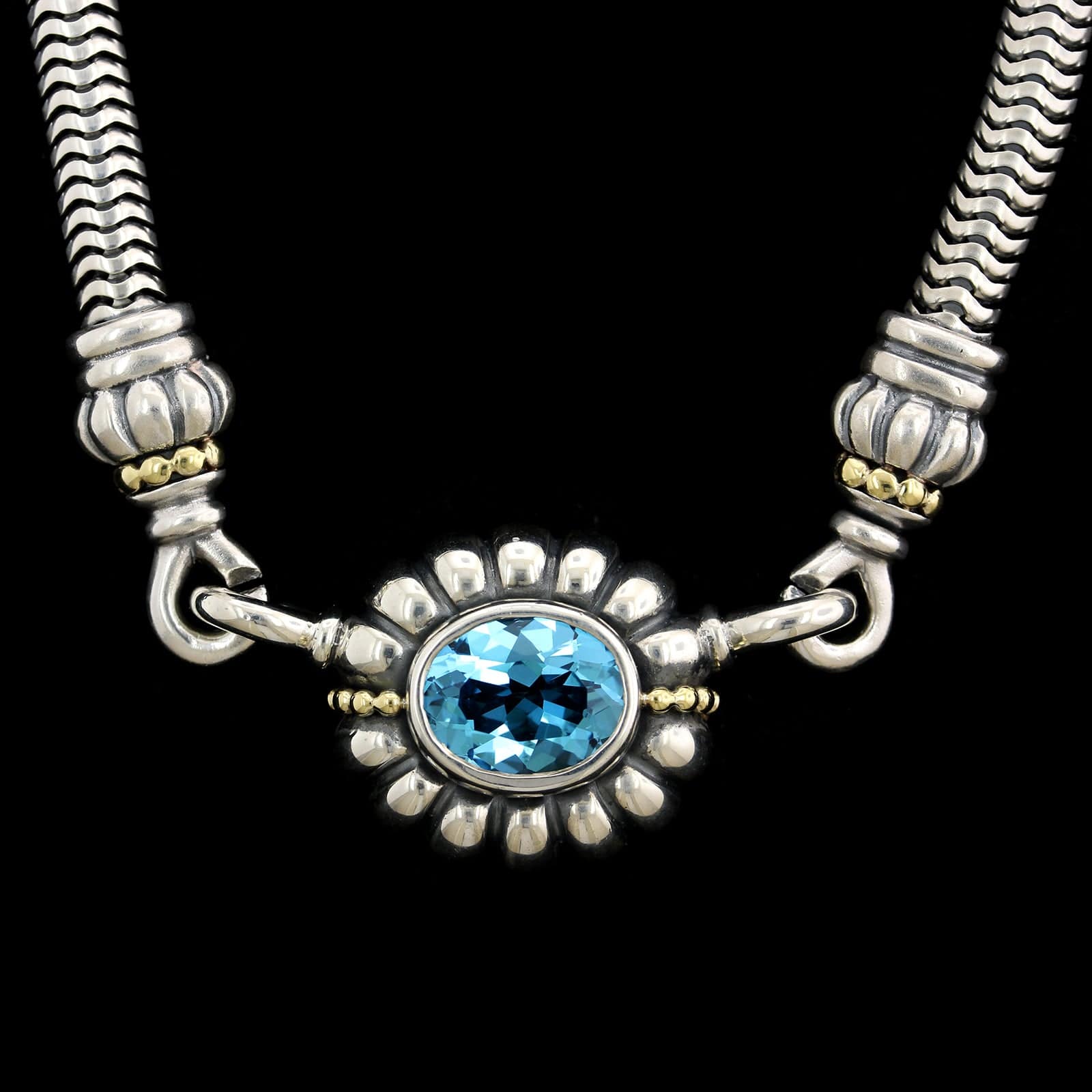 Stunning 925 Sterling Silver Blue Topaz Snake Necklace 2024