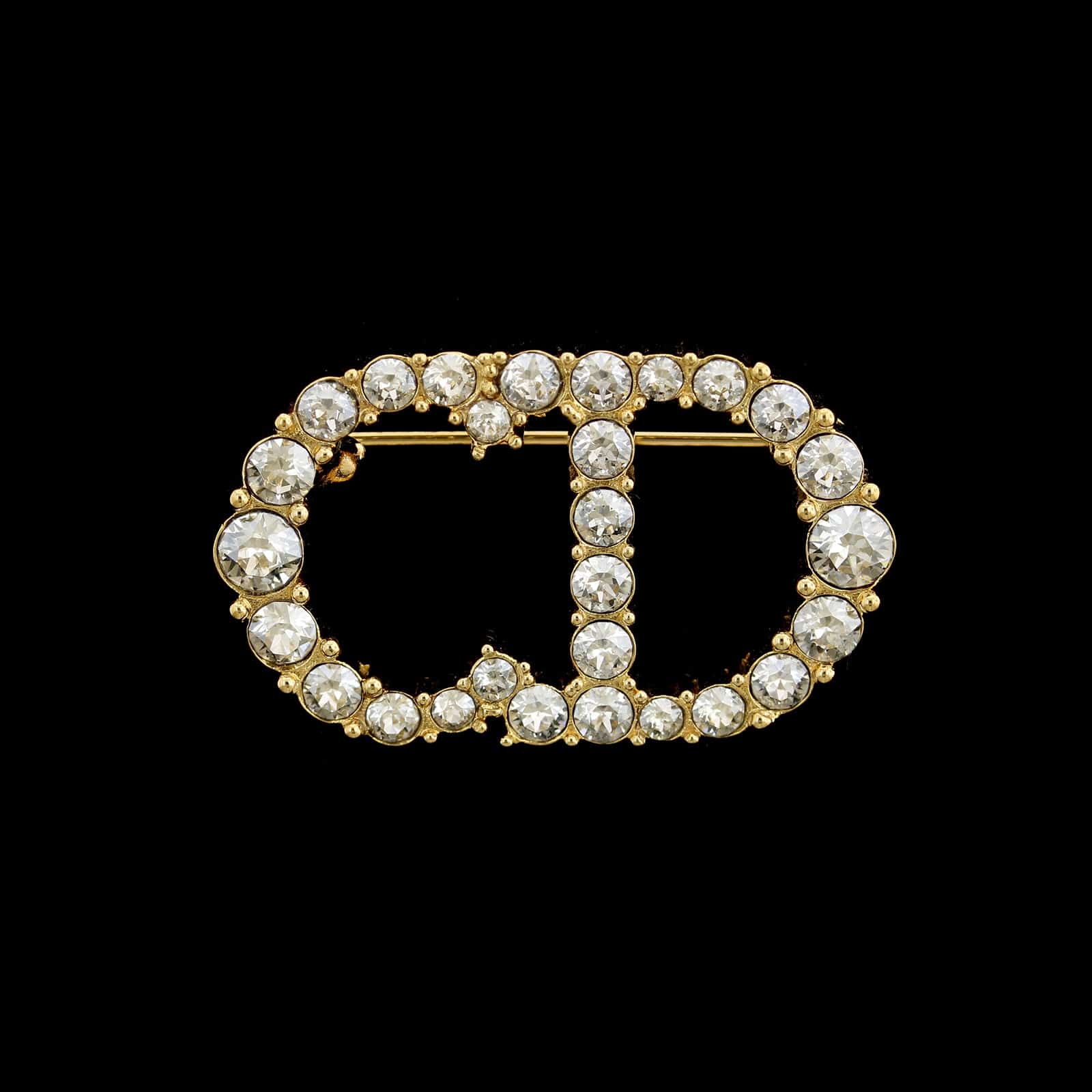 Dior Gold Estate Tone Crystal Clair D Lune Brooch