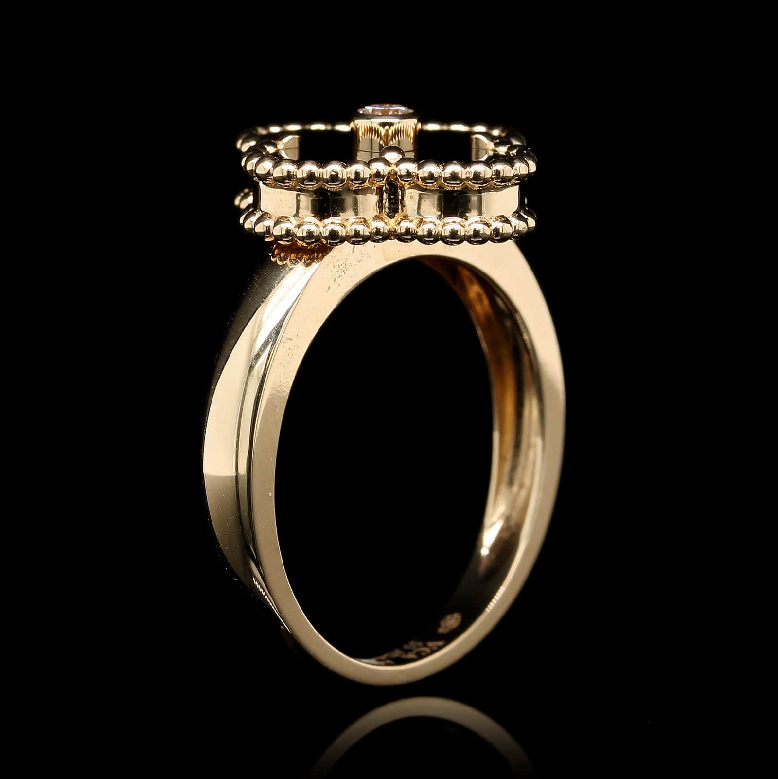 Van Cleef & Arpels 18K Yellow Gold Estate 'Vintage Alhambra' Onyx and  Diamond Ring