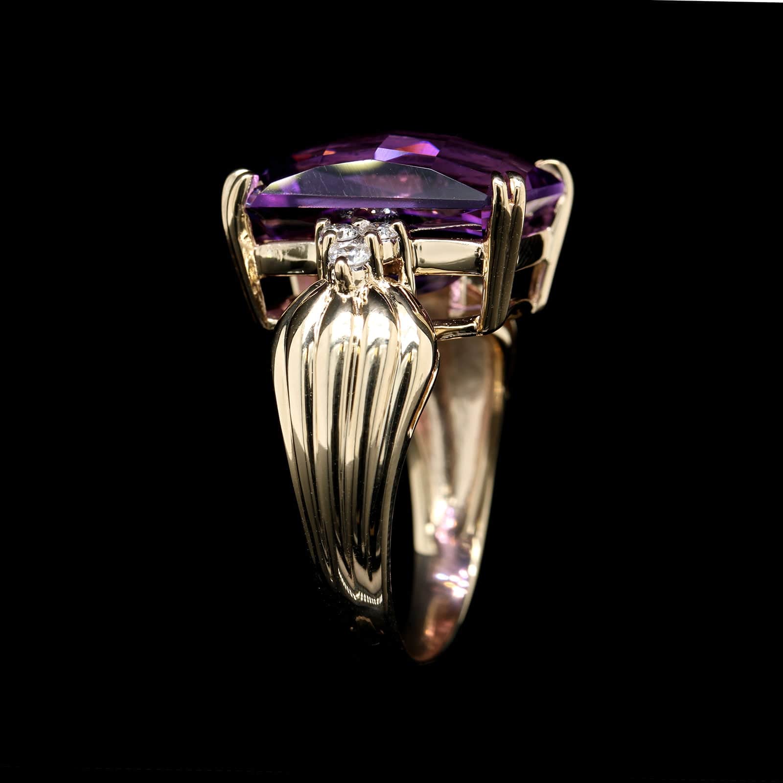 ❤️14k Size 8.25 Beautiful Solid 2024 Yellow Gold Amethyst & Diamond Ring