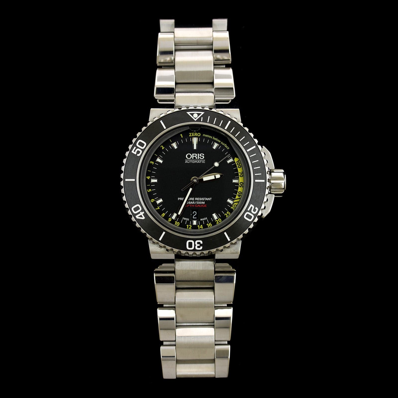 Oris Aquis Steel Estate Diver Depth Gauge Wristwatch Long s Jewelers