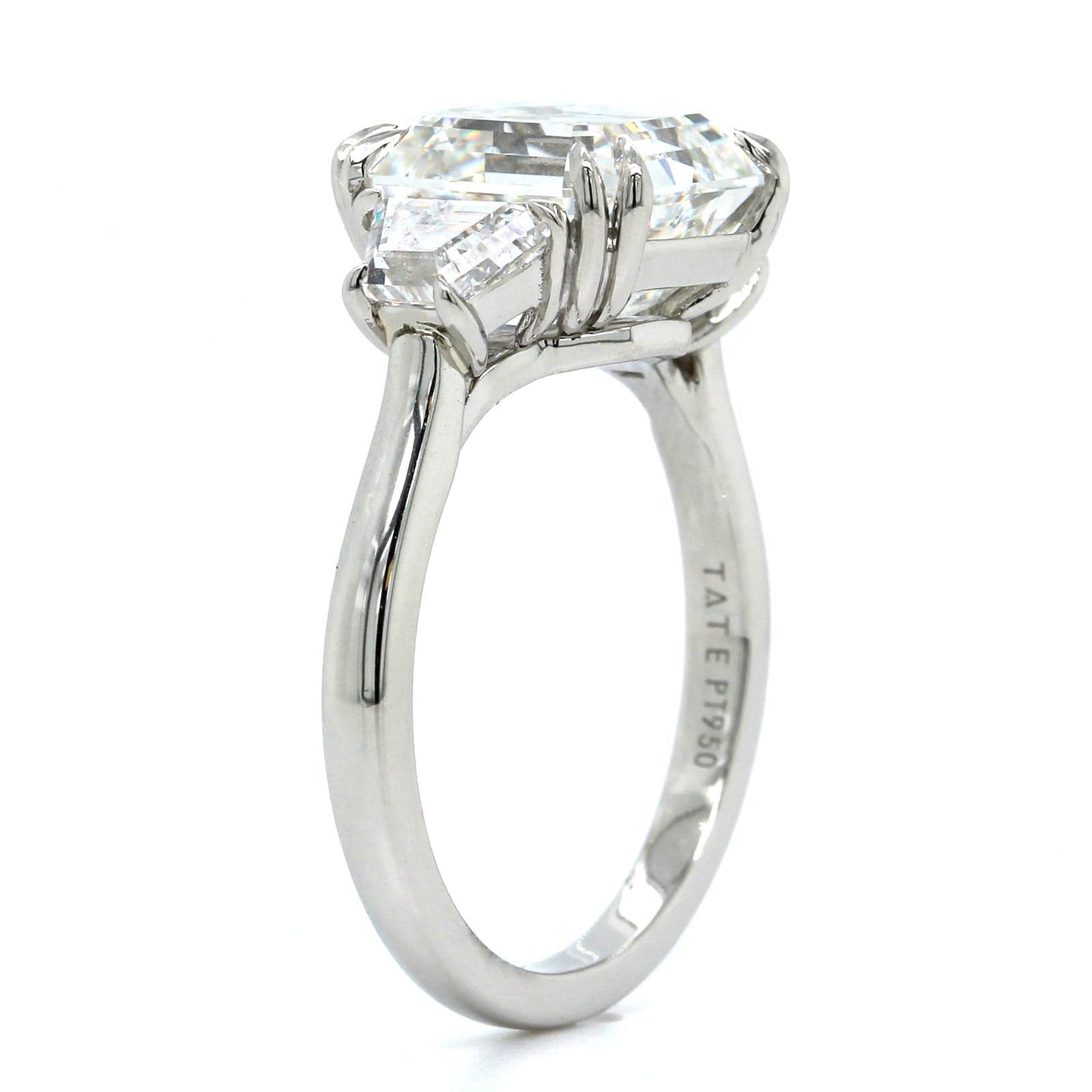 Platinum Asscher Cut Diamond 3 Stone Engagement Ring