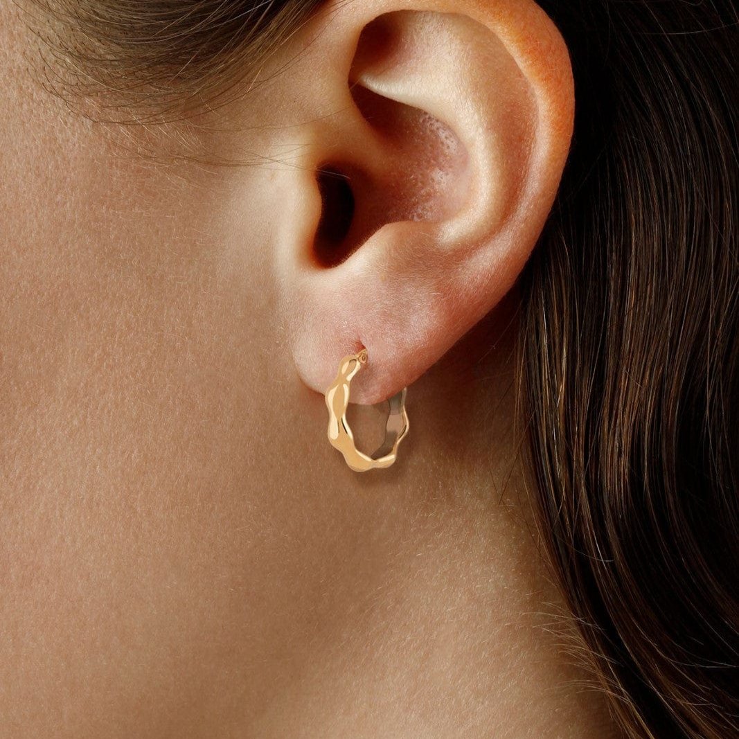 14K Gold Medium Hoop Ribbed online Earrings