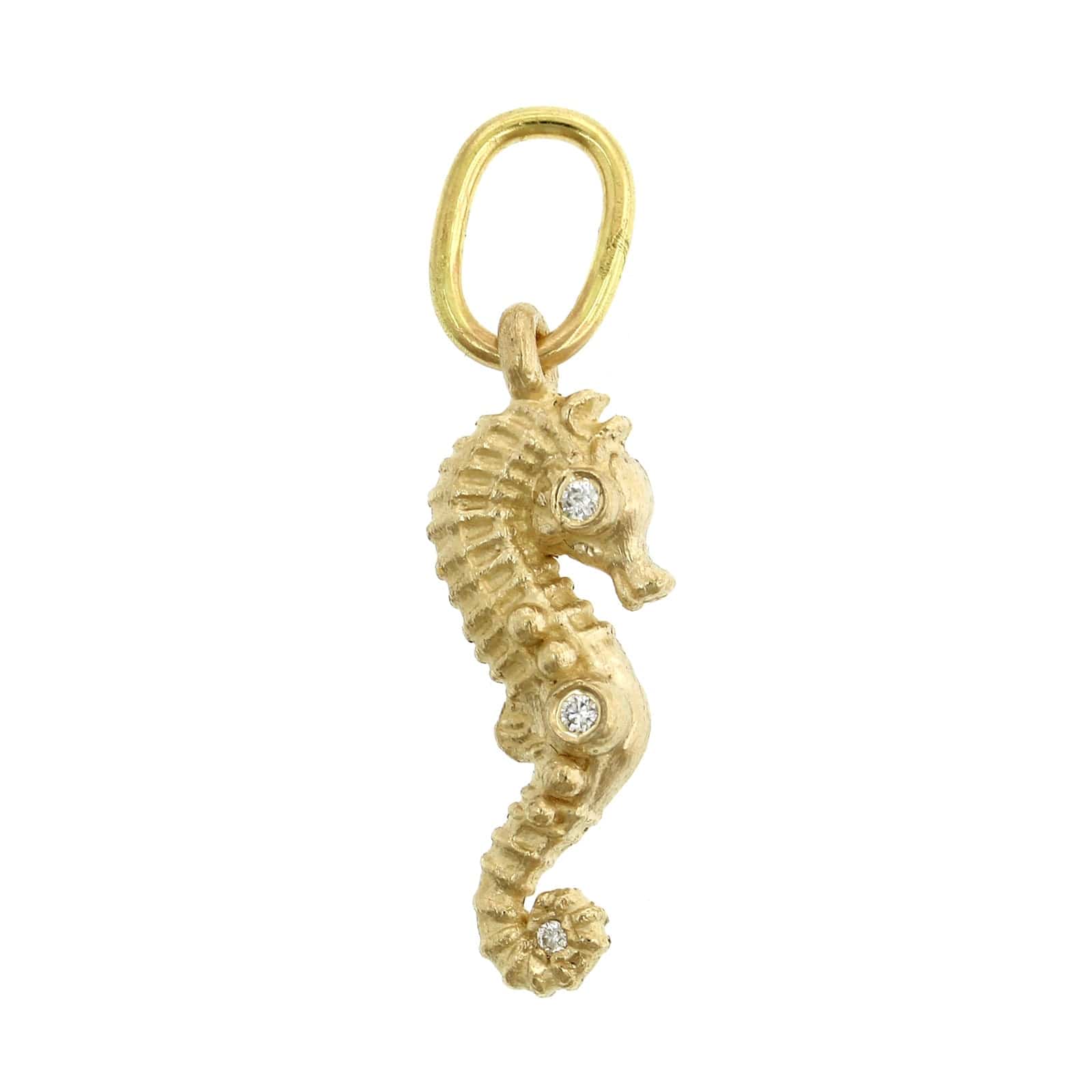 14K Yellow Gold Seahorse Charm with Diamond Eyes