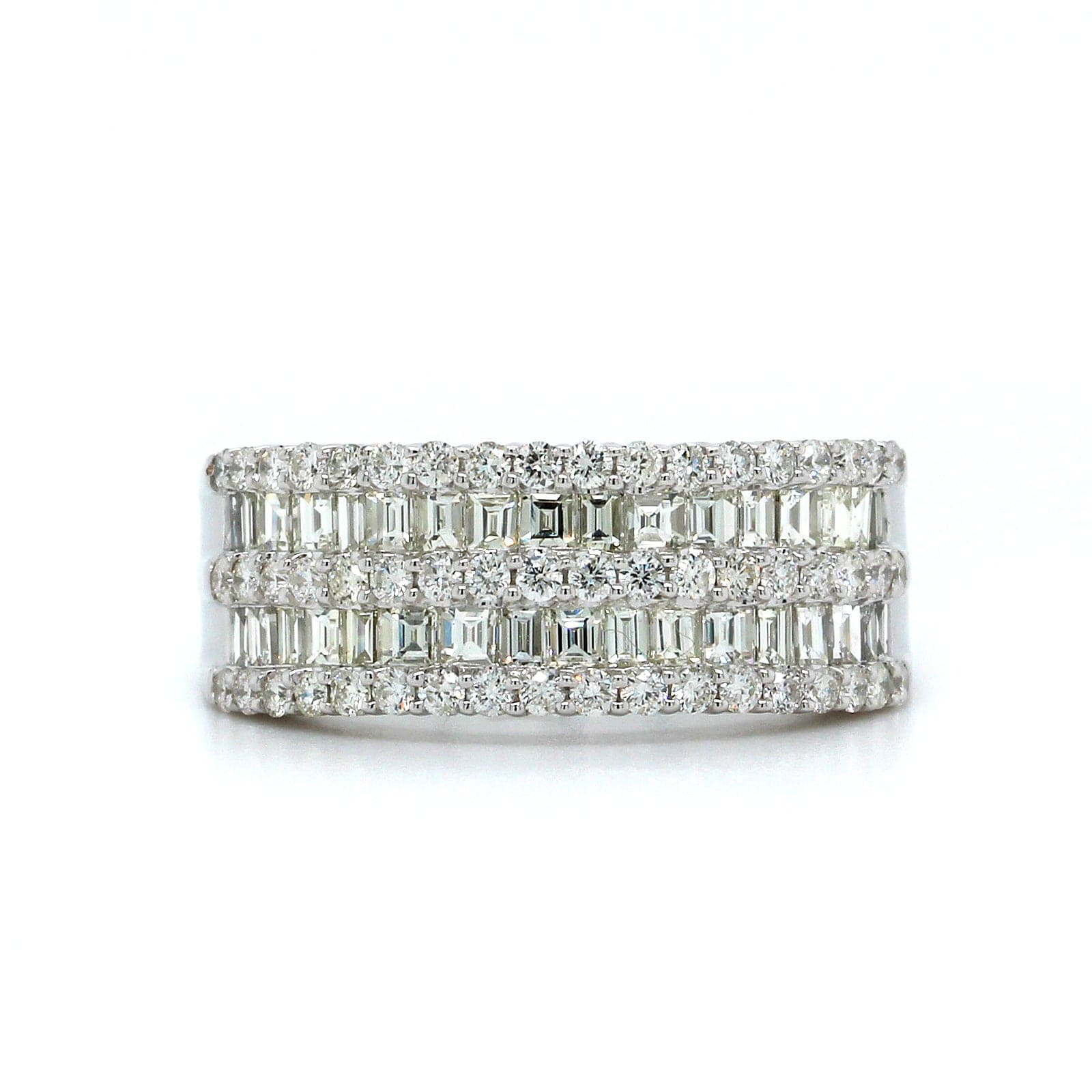 14k white gold round and baguette diamond barset ring, Genovese Jewelers