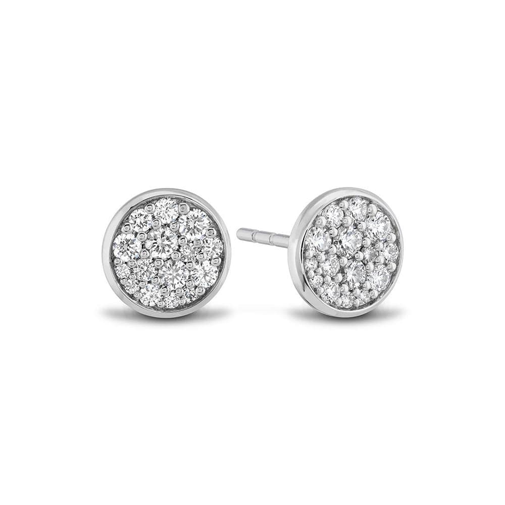 Round Pave Diamond Earring Studs in 18k White Gold
