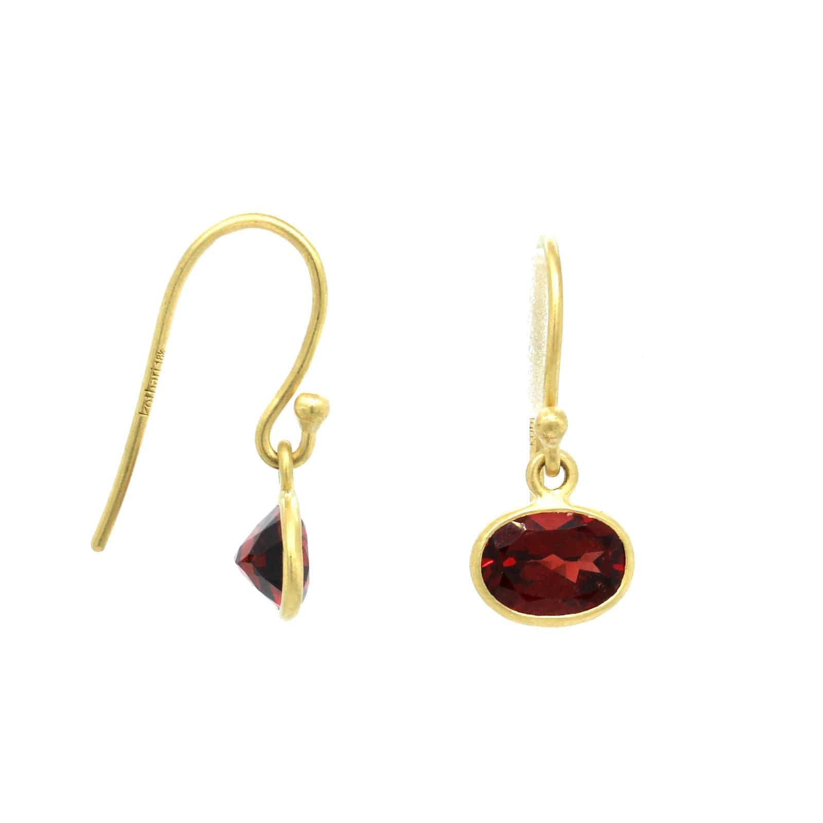 18K Yellow Gold Oval Garnet Drop Earrings