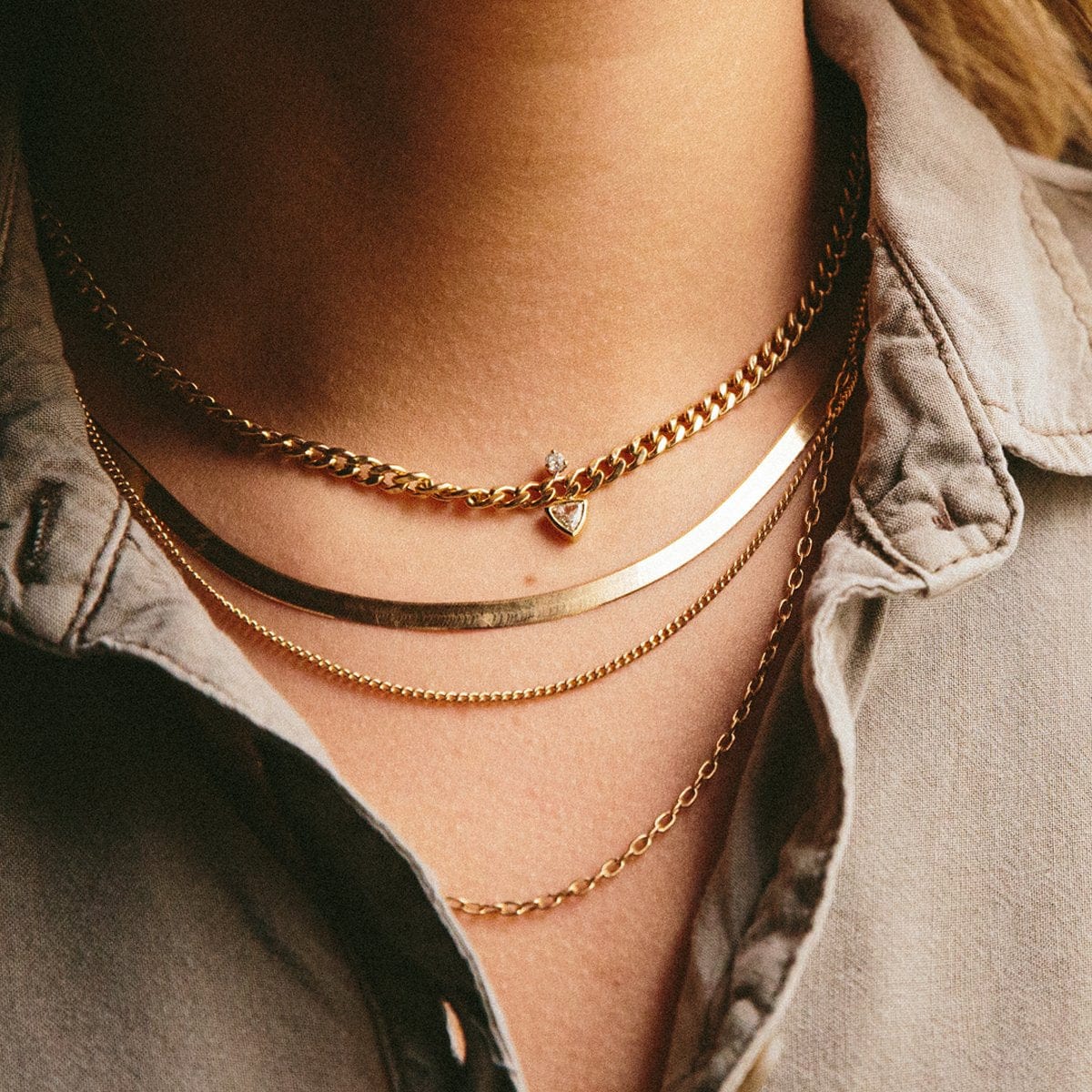 14K Gold Double Curb Chain Necklace
