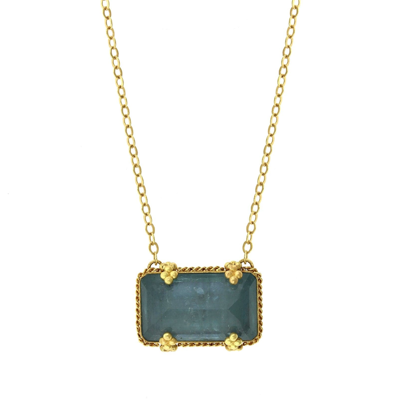 18k gold diamond and aquamarine sold necklace