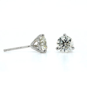 18K White Gold 3 Prong Diamond Stud Earrings