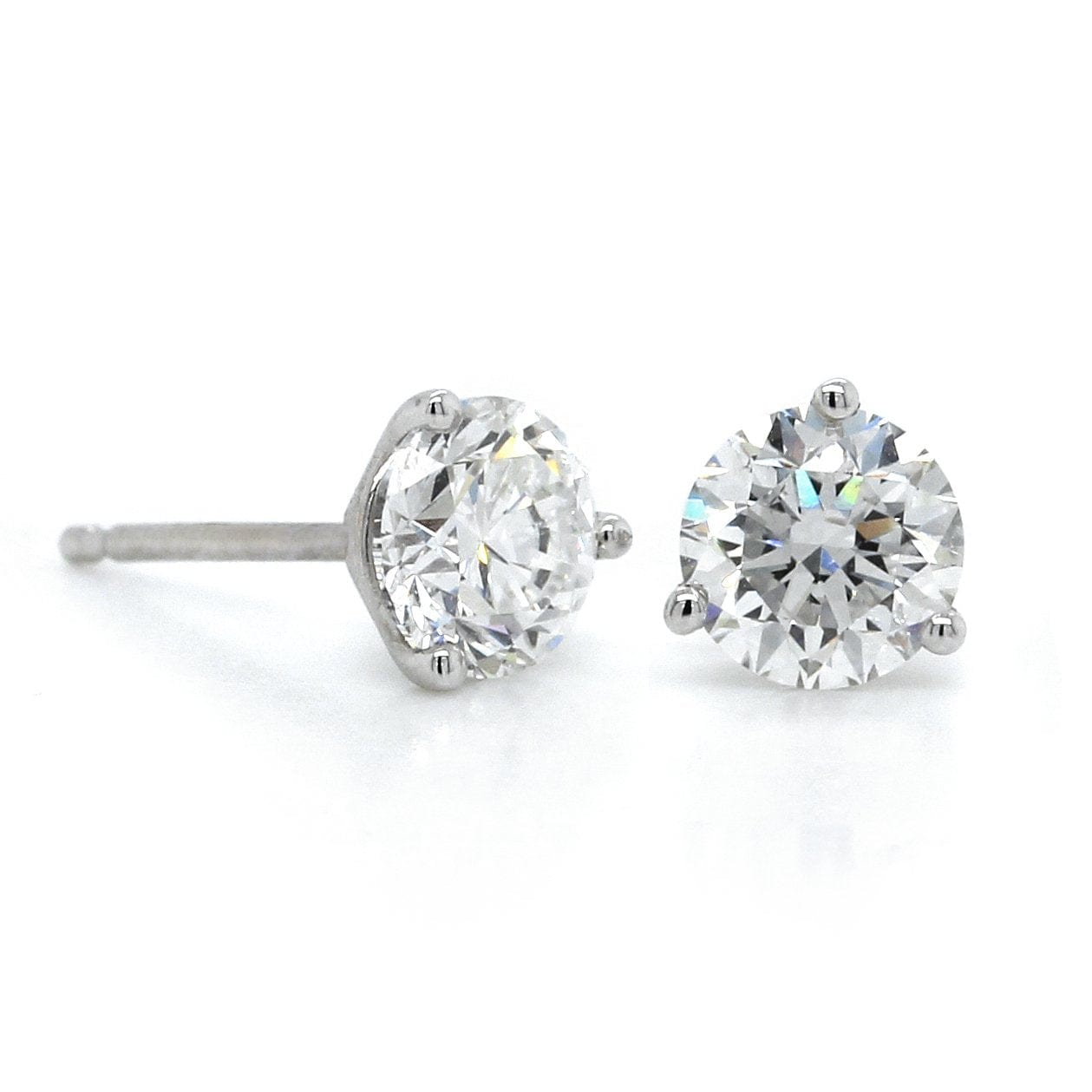 14K White Gold Solitaire Diamond Earrings Pressure Set Diamond Earring Stud  Gift