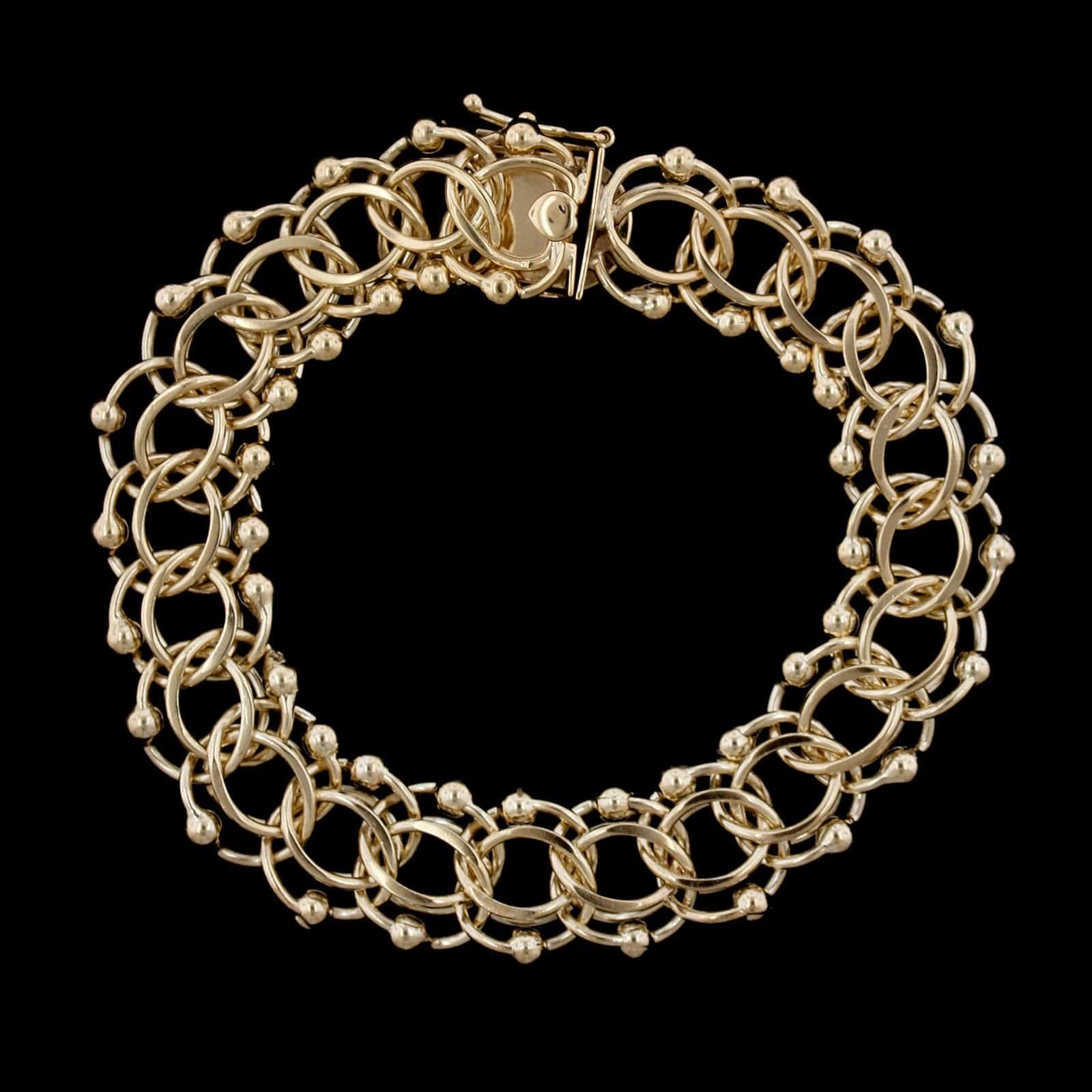 Estate 14K Yellow Gold Double Link Charm Bracelet