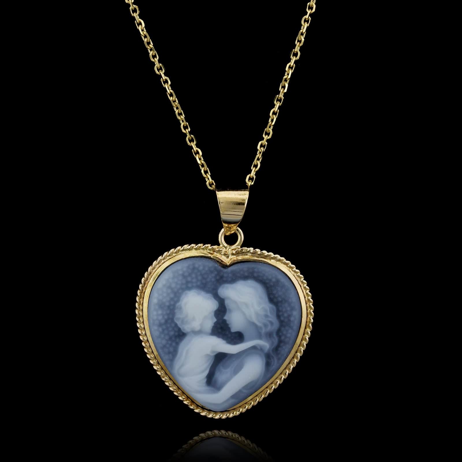 14K Mother Child Cameo top Pendant