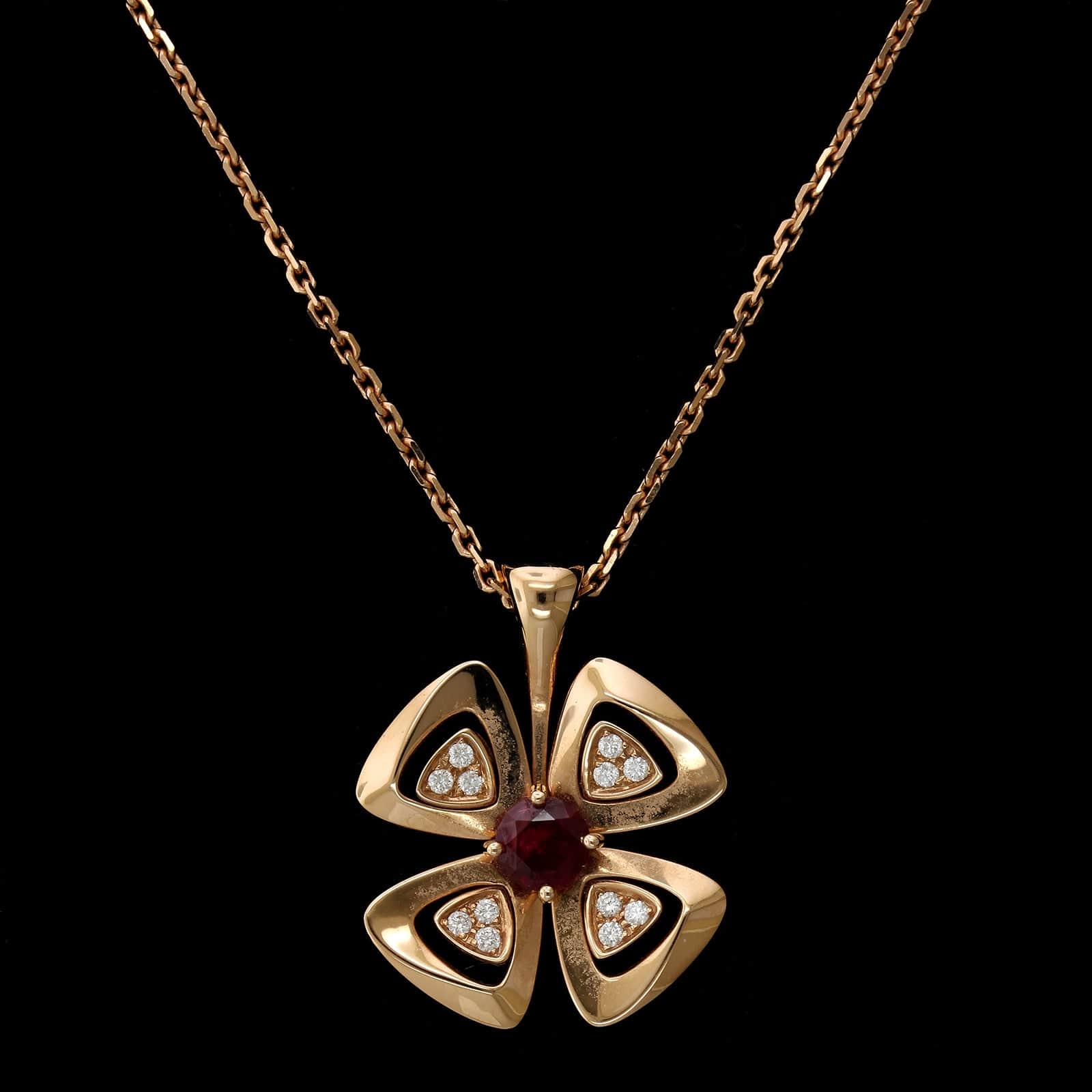 Bulgari Serpenti Necklace Diamond Ruby Gold - JewelryReluxe