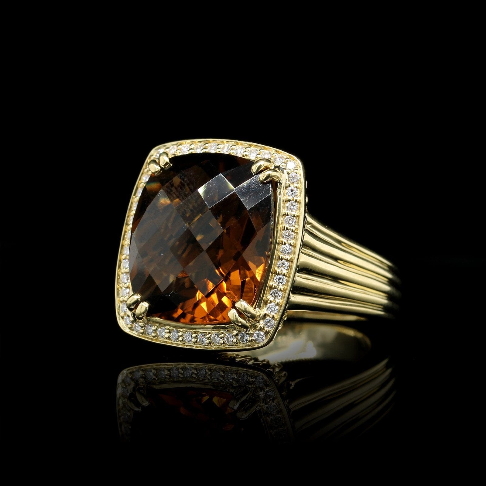 Charles Krypell 18K Yellow Gold Estate Smoky Quartz and Diamond Ring