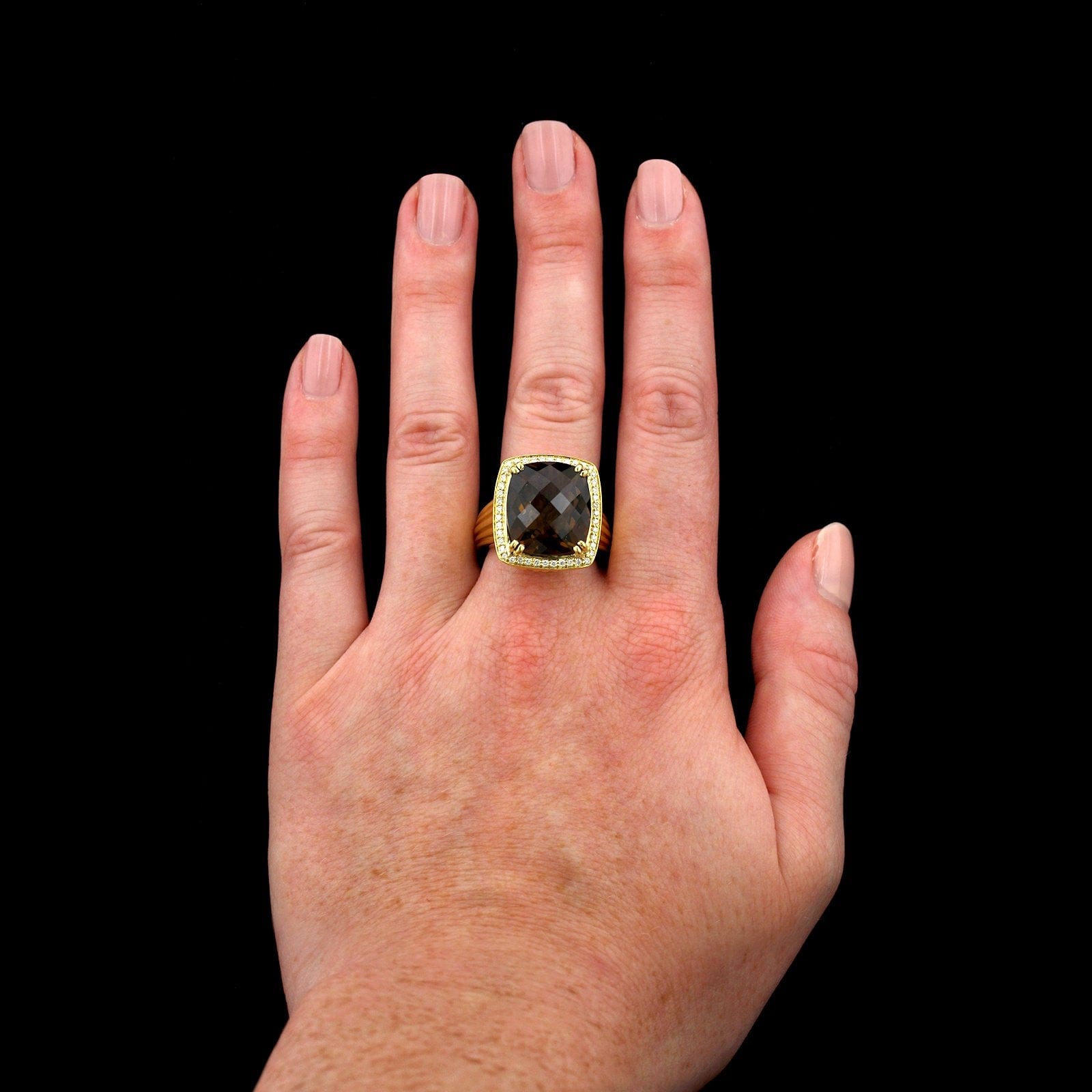 Charles Krypell 18K Yellow Gold Estate Smoky Quartz and Diamond Ring