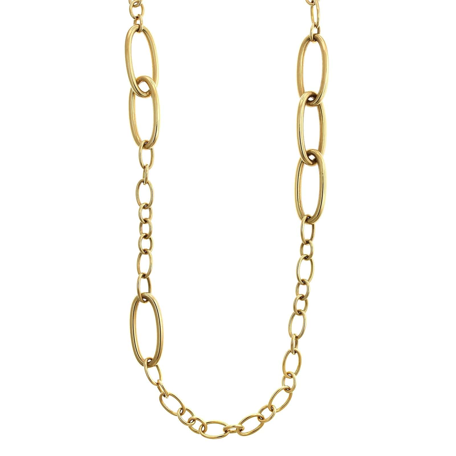 Yellow Gold & Diamond Satin Finish Curb Chain Link Necklace