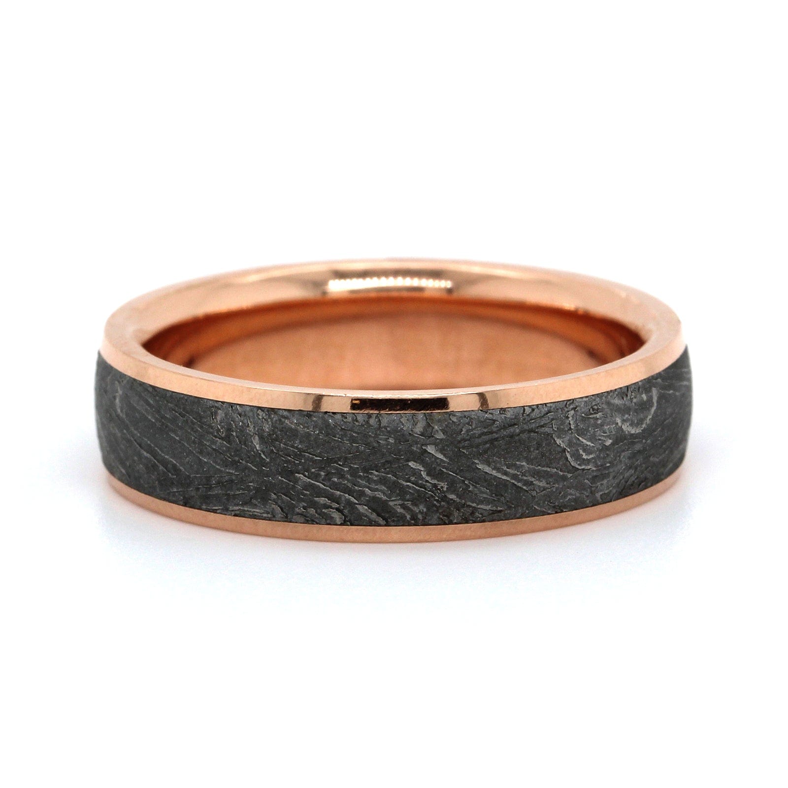 Meteorite and rose on sale gold wedding band