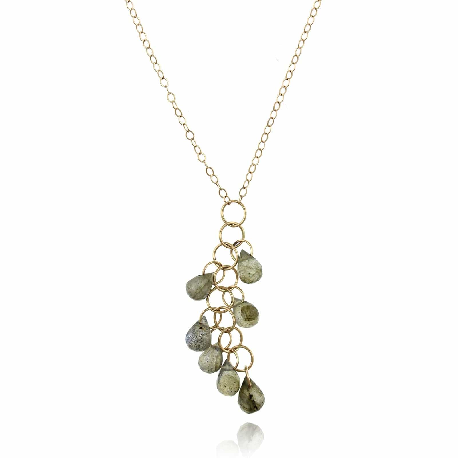 Labradorite Marquise Lariat Necklace 14K Yellow Gold