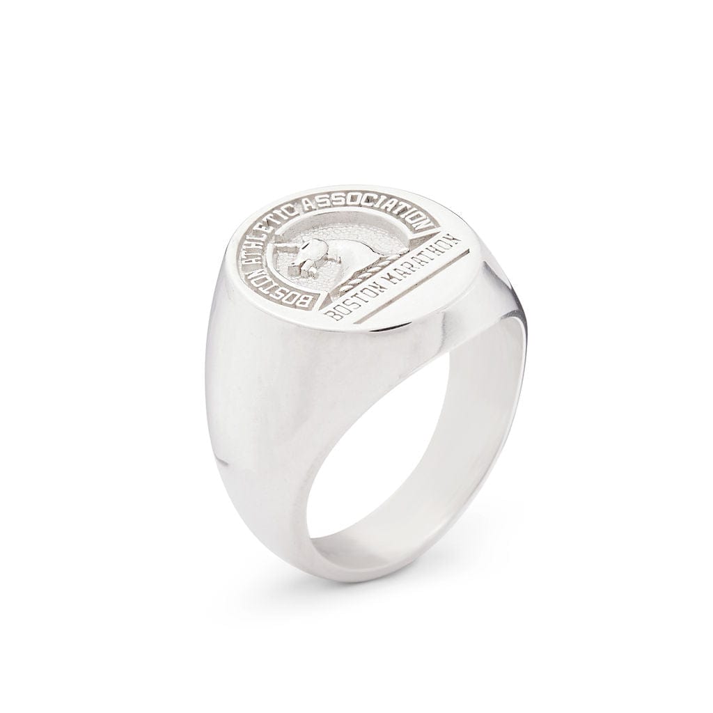 Men's Oval Sterling Silver Boston Marathon® Ring with Stylized