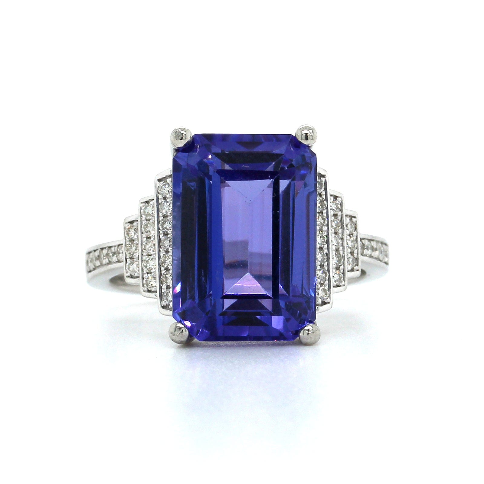 Platinum Emerald Cut Tanzanite Diamond Ring