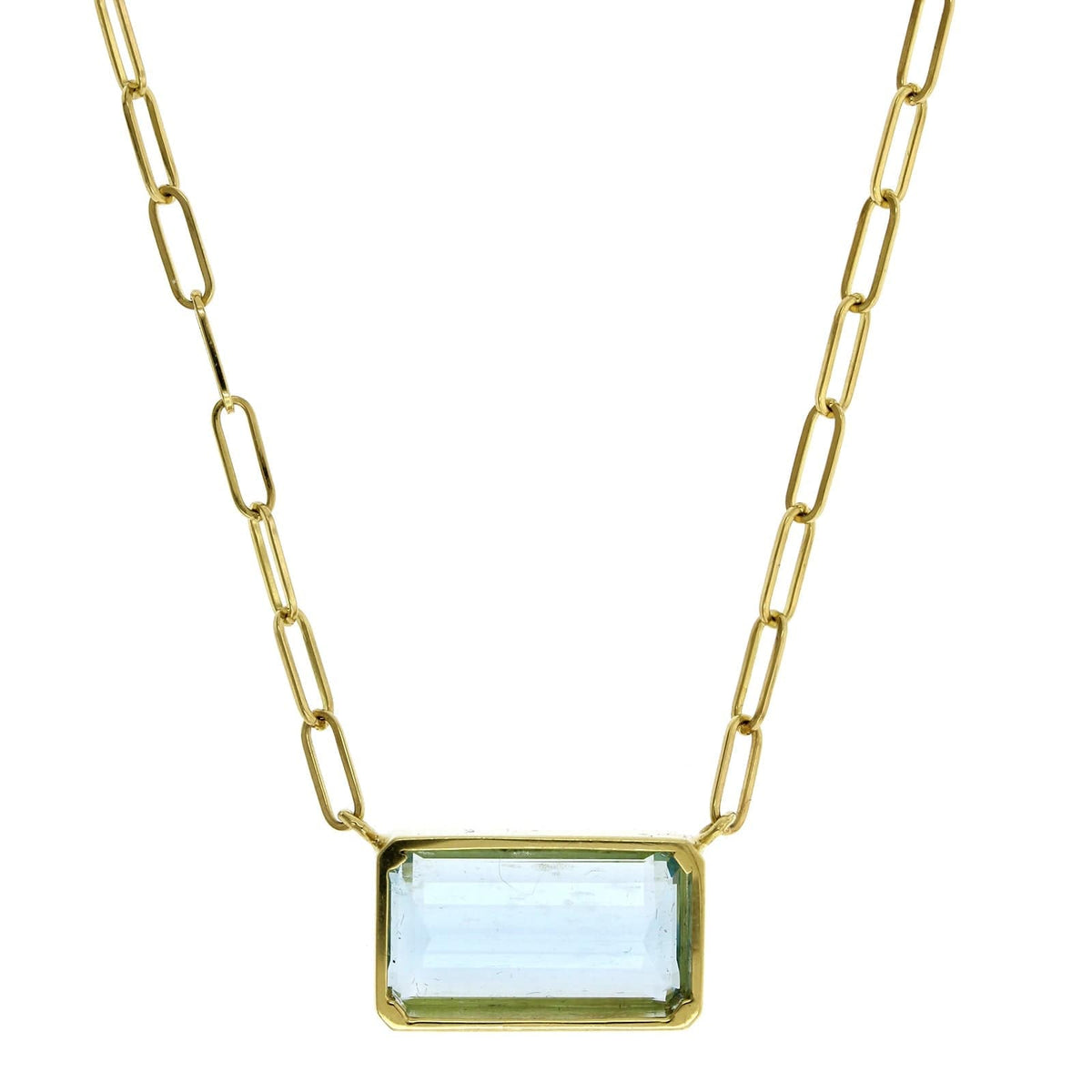 18K Yellow Gold Bezel Set Aquamarine Pendant