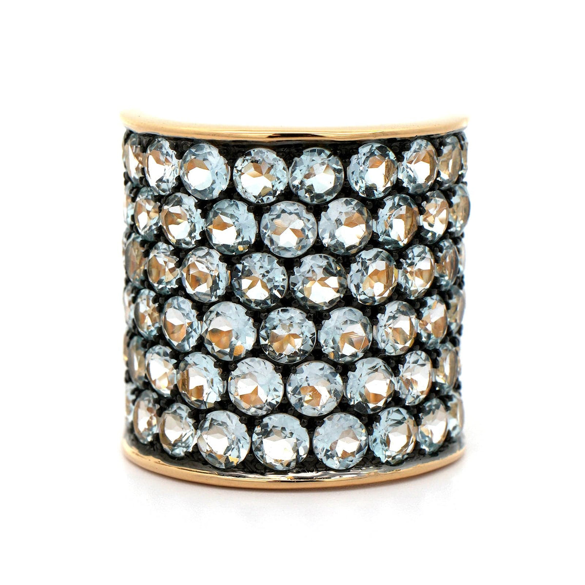 Etho Maria 18K Yellow Gold Blue Topaz and Black Rhodium 6 Row Ring