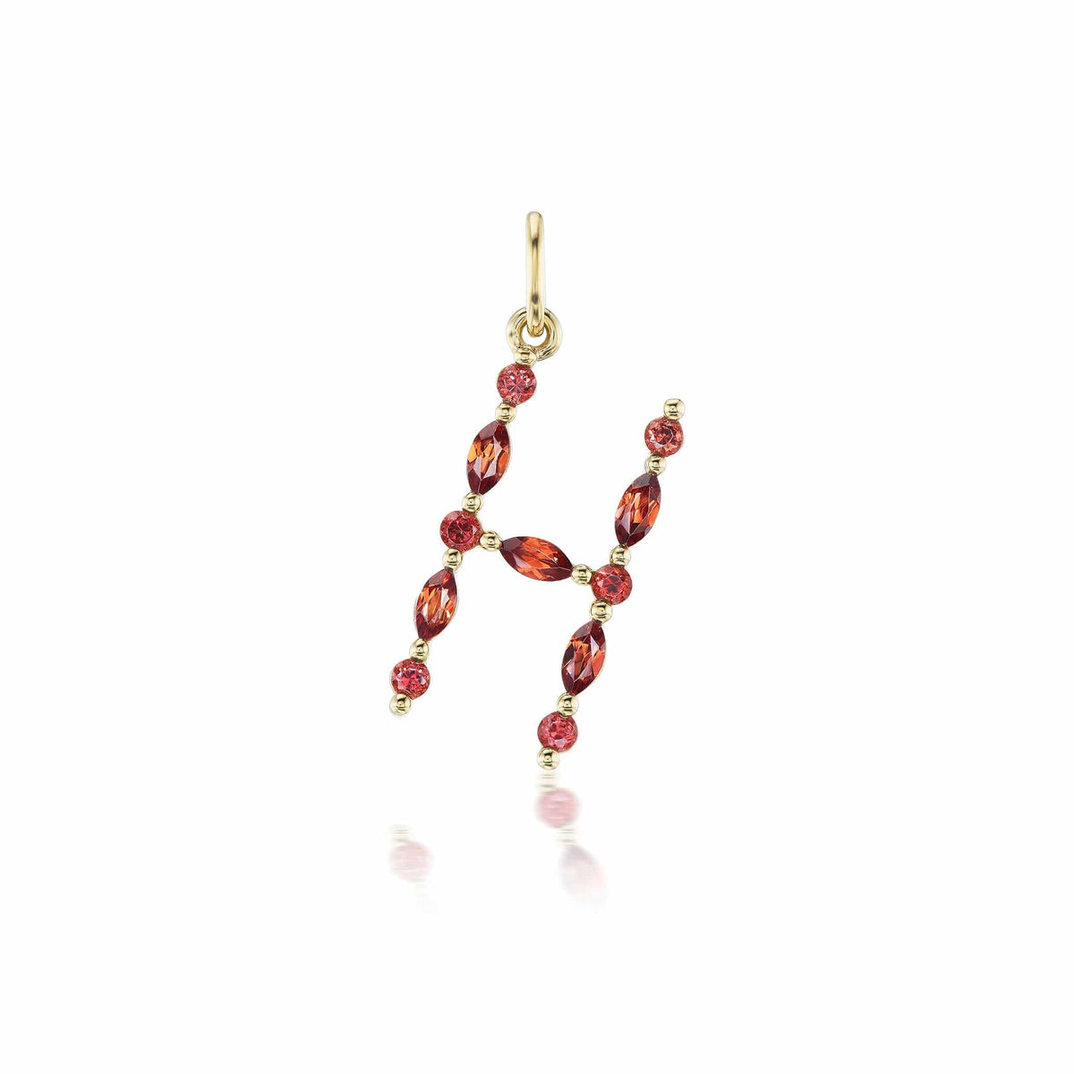 14K Yellow Gold Letter "H" Garnet Charm