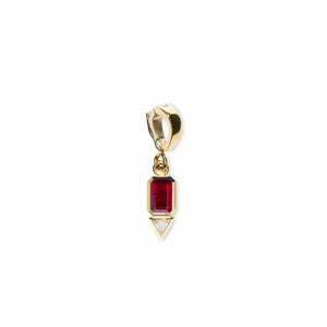 18K Yellow Gold Bezel Set African Ruby and Small Trillion Diamond Charm