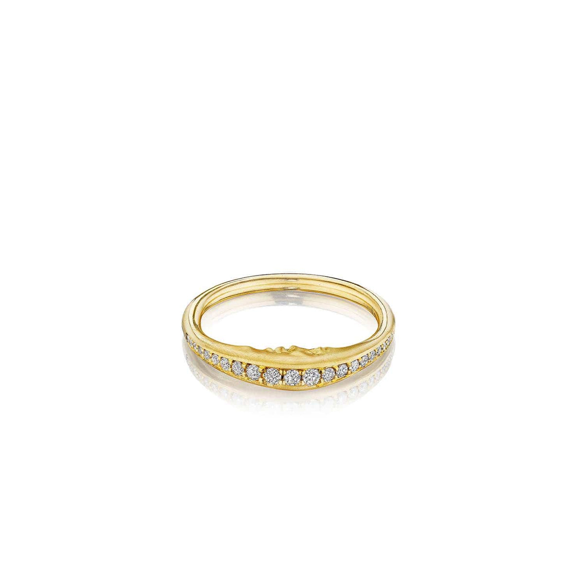 18K Yellow Gold Diamond Pavé Crescent Moonface Ring