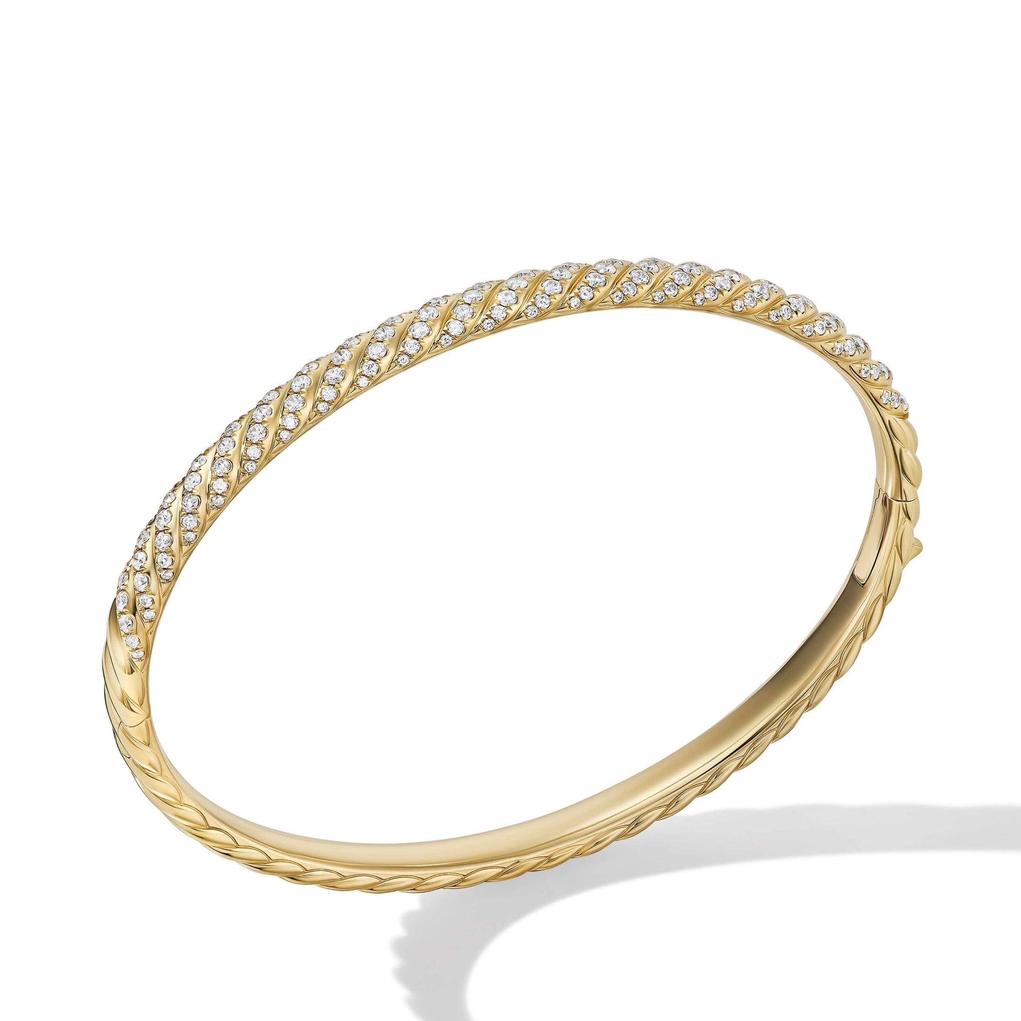 Sculpted Cable Bangle Bracelet in 18K Yellow Gold with Diamonds, 4.6mm