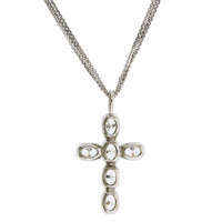 18K White Gold Oval Cut Diamond Cross Pendant