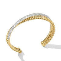 Pavé Crossover Two Row Cuff Bracelet in 18K Yellow Gold with Diamonds