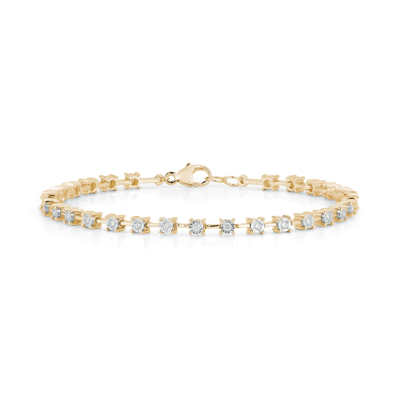 14K Yellow Gold Interval Diamond Tennis Bracelet