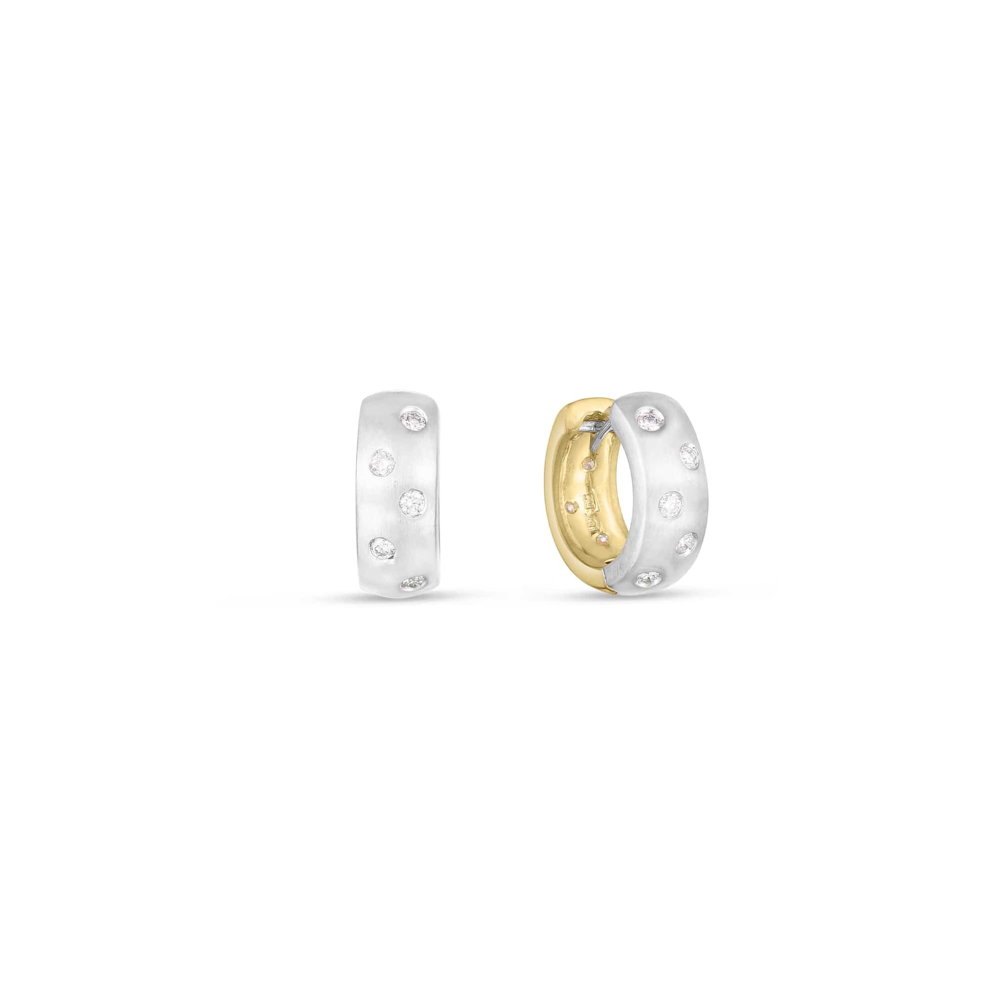 Roberto Coin 18K Yellow and White Gold Diamond Hoop Earrings