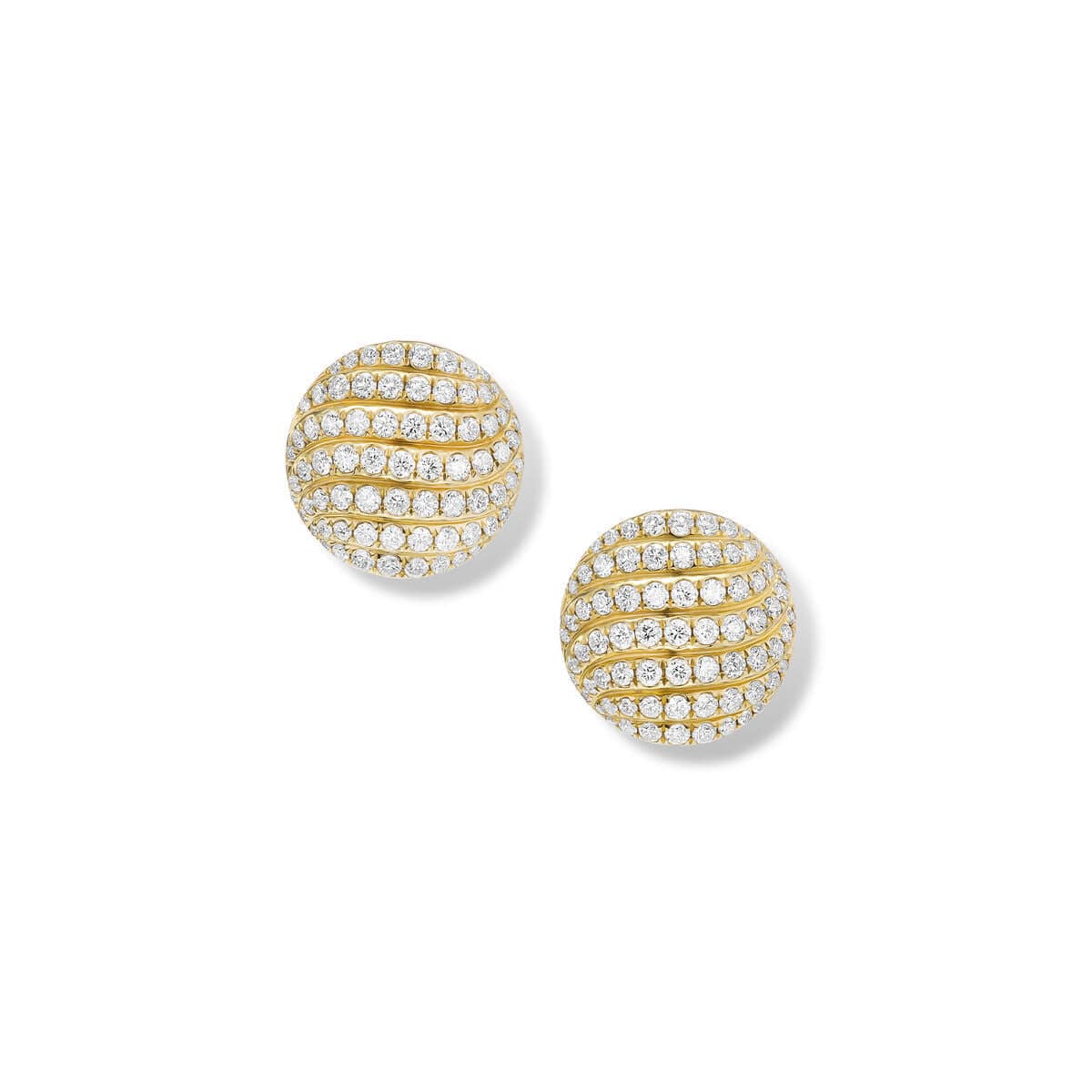 Sculpted Cable Stud Earrings in 18K Yellow Gold with Diamonds