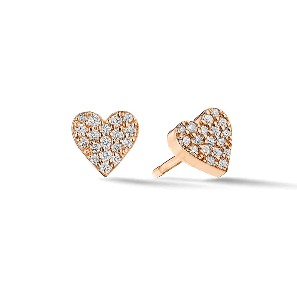 Cadar 18K Rose Gold Pave Diamond Heart Stud Earrings