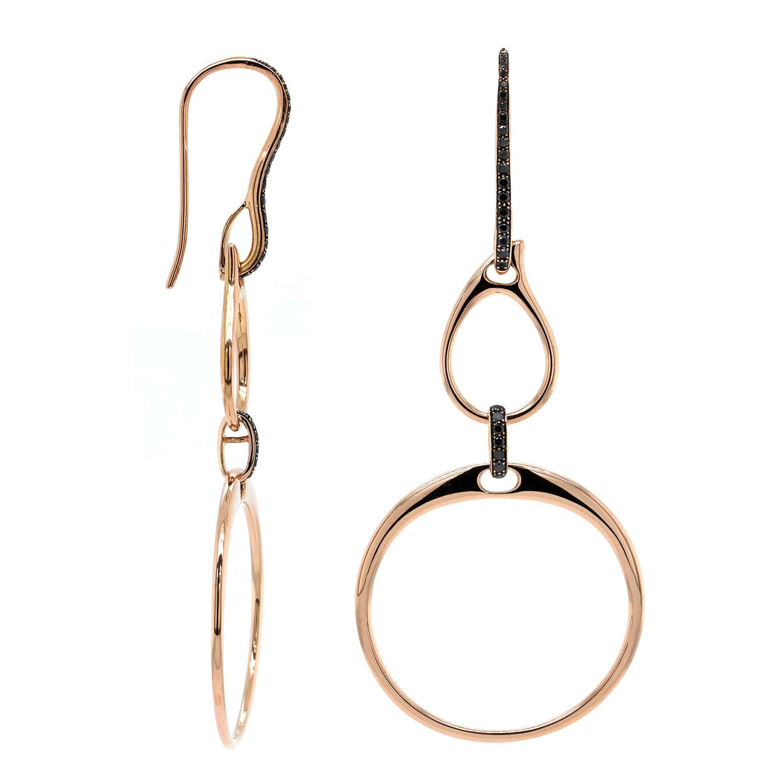 Etho Maria 18K Rose Gold Pave Black Diamond Circle Drop Earrings