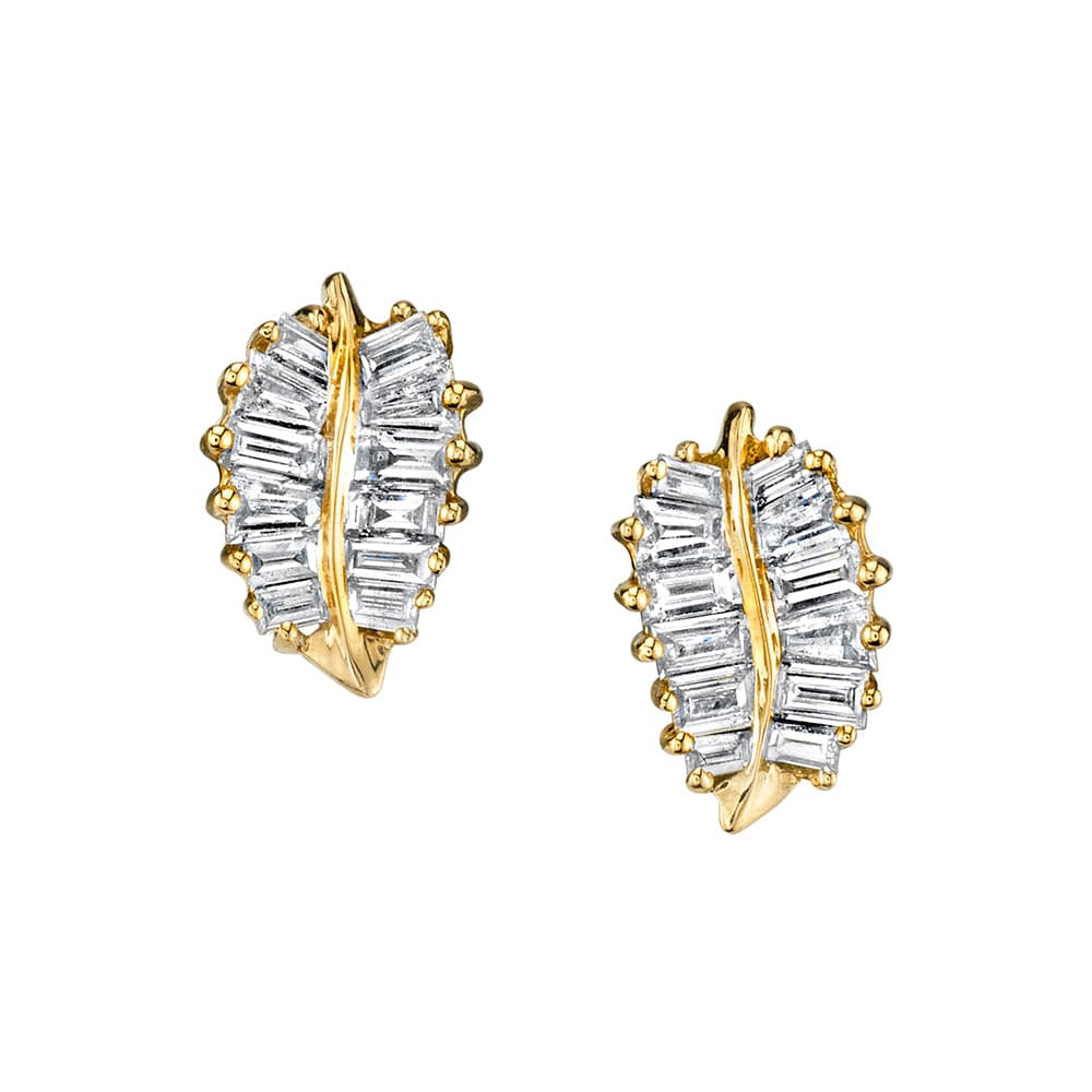 Anita Ko 18K Yellow Gold Baguette Diamond Leaf Studs Earrings