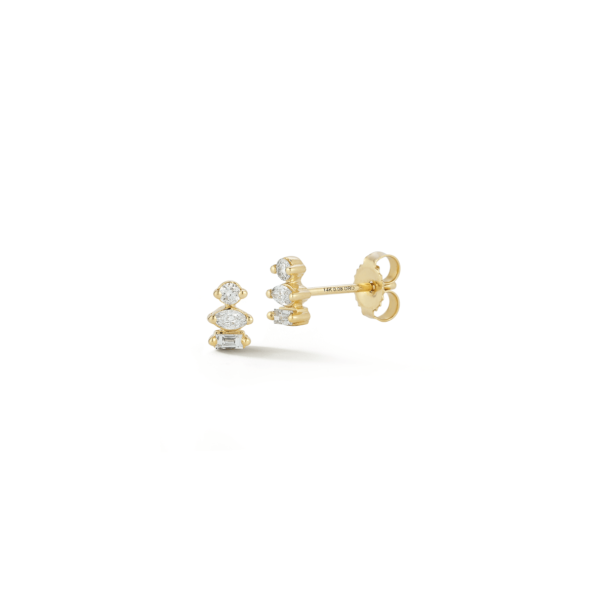 14K Yellow Gold Multi Diamond Shape Stud Earrings