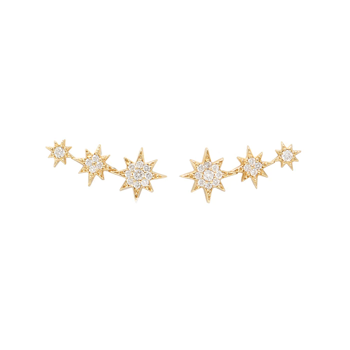 14K Yellow Gold Trio North Star Climber Earrings