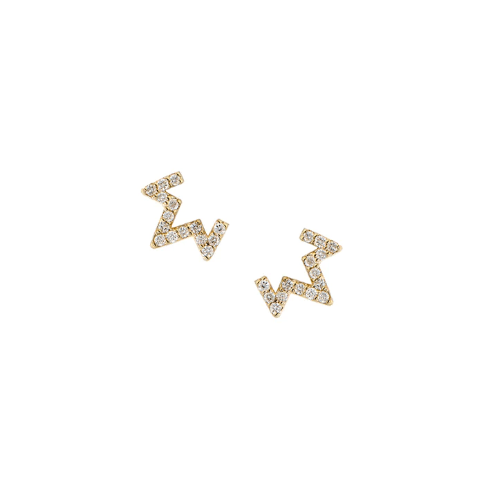 14K Yellow Gold Diamond Zig Zag Stud Earrings