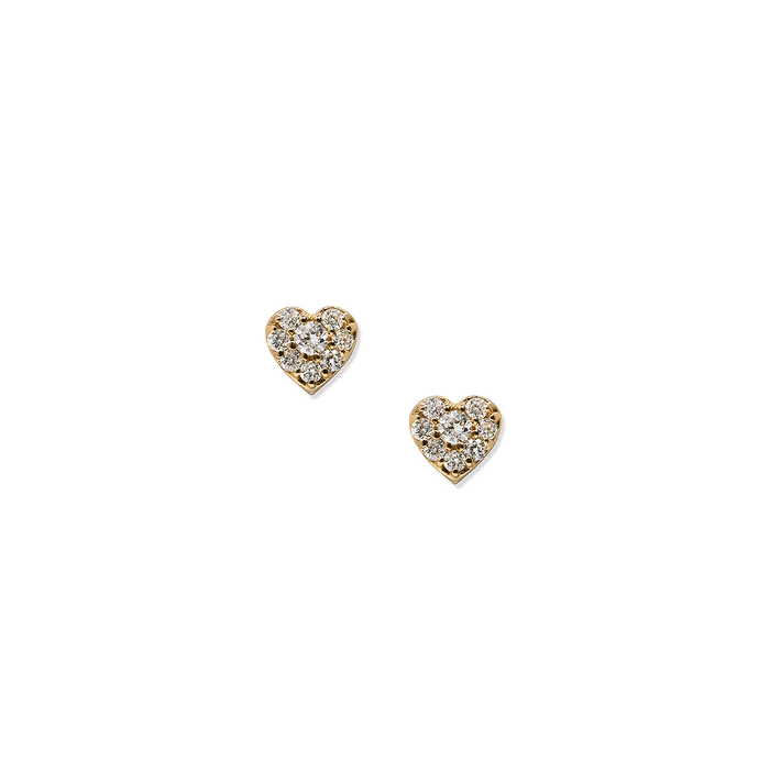 14K Yellow Gold Pave Heart Stud Earrings