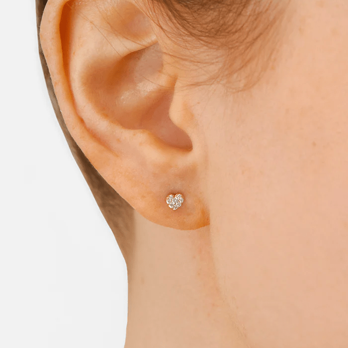 14K Yellow Gold Pave Heart Stud Earrings