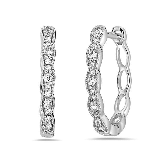 14K White Gold Diamond Huggie Hoop Earrings